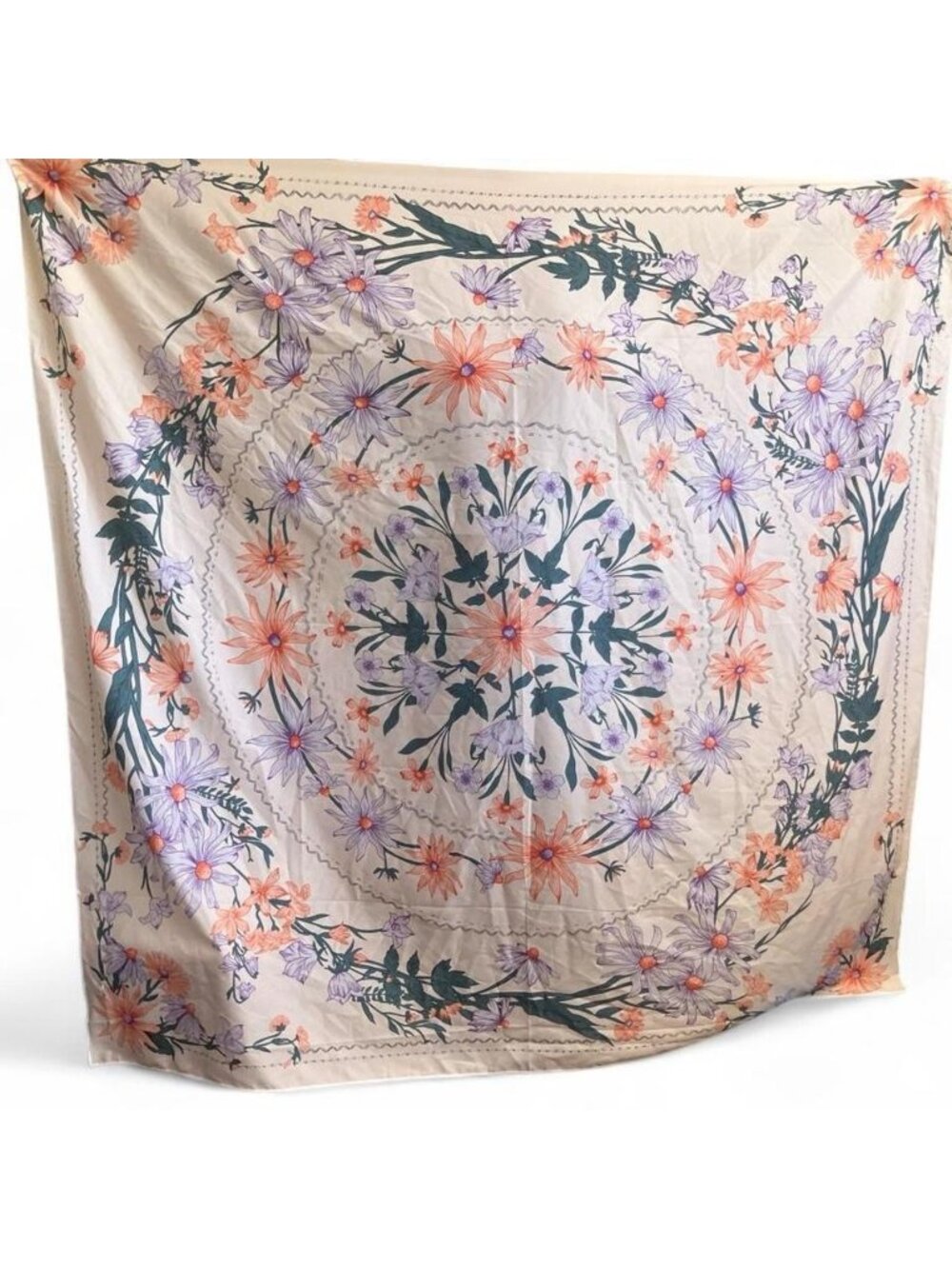 Floral Mandala Bohemian Tapestry 5 ft 2 in White Purple Pink Green Polyester